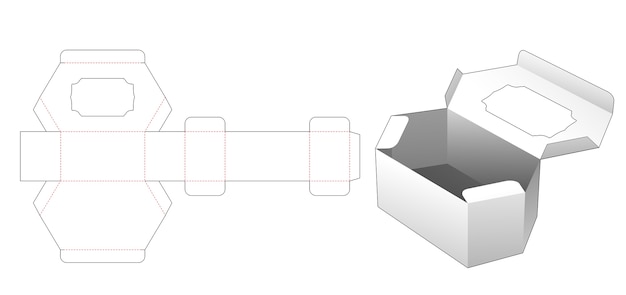 Boîte hexagonale en carton avec modèle de découpe de fenêtre vintage