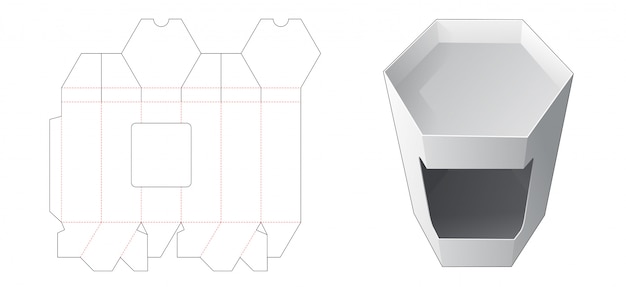 Boîte Hexagonale Avec Gabarit Découpé Pour Fenêtre