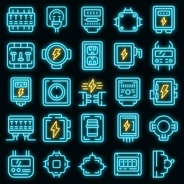 Boîte De Jonction Icons Set Vector Néon