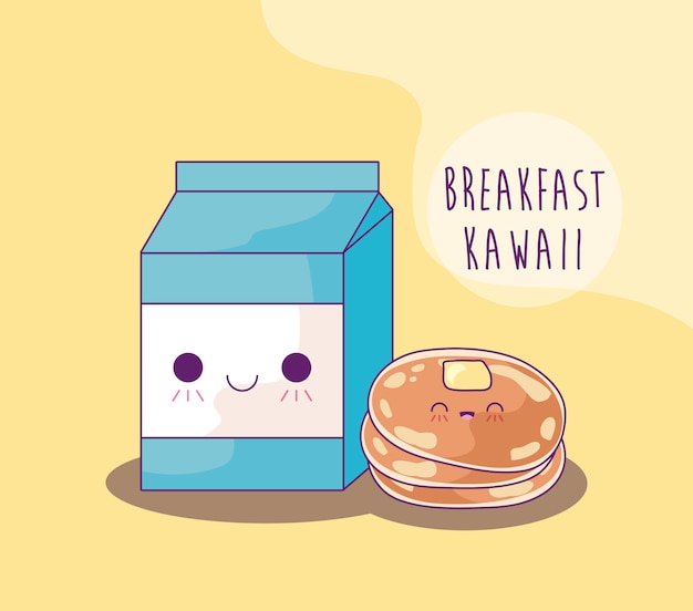 Boîte à Lait Avec Crêpes Pour Le Petit Déjeuner à La Kawaii