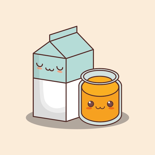 Boîte à Lait Kawaii Et Verre De Jus