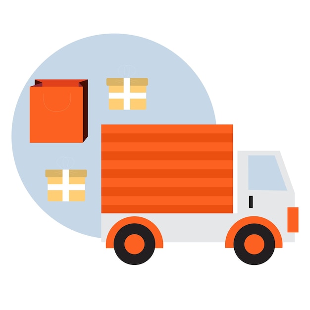 Vecteur boîte logistique d'envoi de voiture de livraison