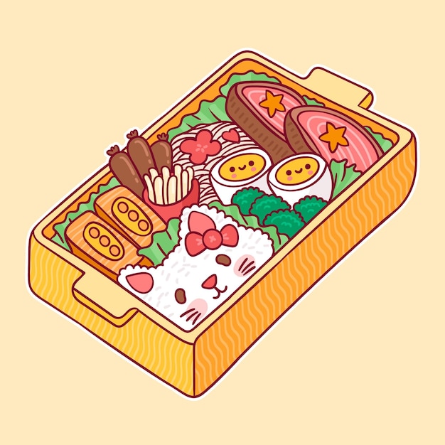 Vecteur boîte à lunch japonaise bento umeboshi kawaii