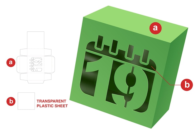 Boîte Avec Modèle De Découpe De Fenêtre De Date Et Maquette 3d