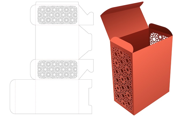 Boîte Avec Motif Steniled Sur Les Parois Latérales Gabarit Découpé Et Maquette 3d