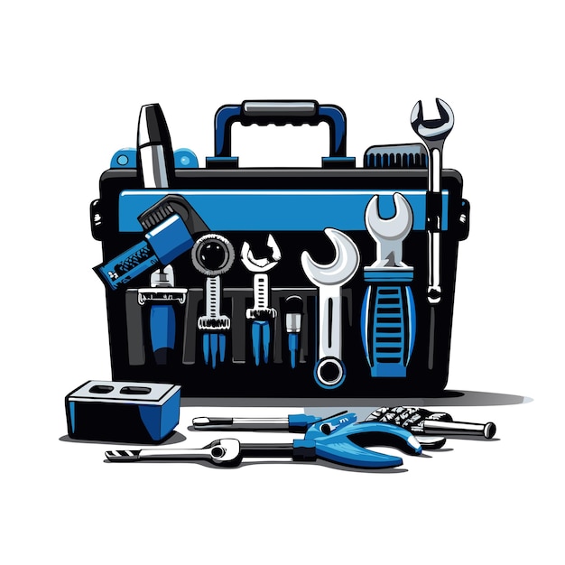 une boîte à outils avec une poignée bleue et un outil qui dit outils