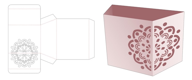 Boîte De Papeterie Trapizoïde Avec Gabarit De Découpe Mandala Au Pochoir