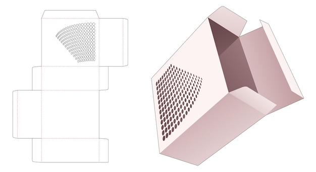 Boîte Rectangulaire En Carton Avec Des Points De Demi-teintes Au Pochoir Gabarit Découpé