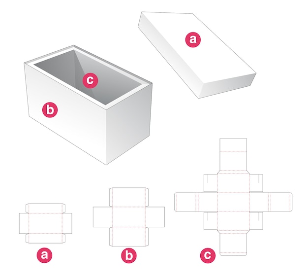 Boîte Rectangulaire Avec Couvercle Et Gabarit De Support Découpé