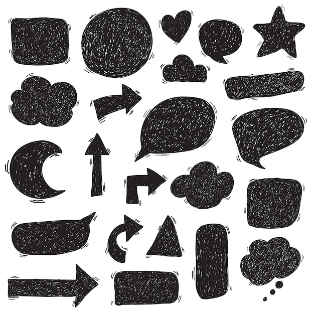 Boîte de texte Doodle set dessin noir et blanc