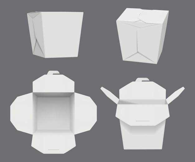 Boîte de wok en carton Containers pour la restauration rapide asiatique boîtes de papier artisanales faites à la main modèle vectoriel réaliste décent