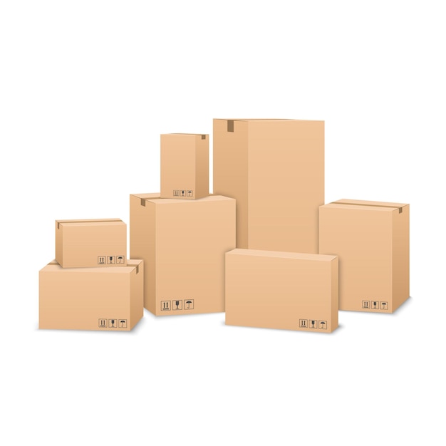 Boîtes en carton isolés sur fond blanc, illustration vectorielle