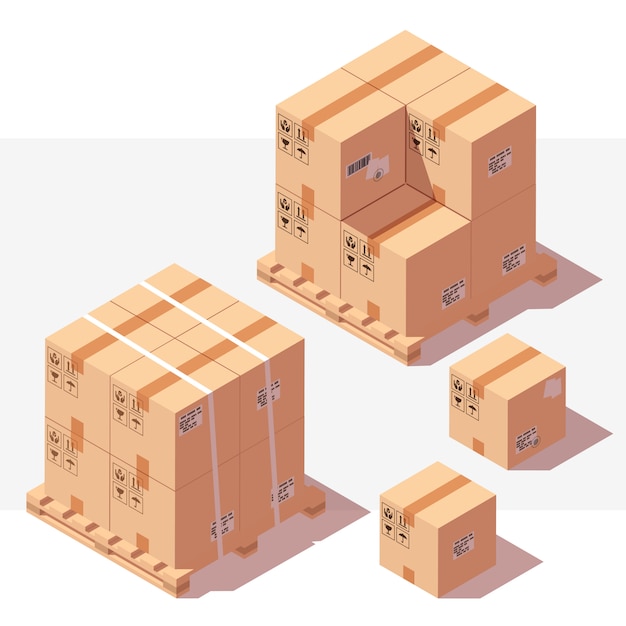 Vecteur boîtes en carton sur palette en bois