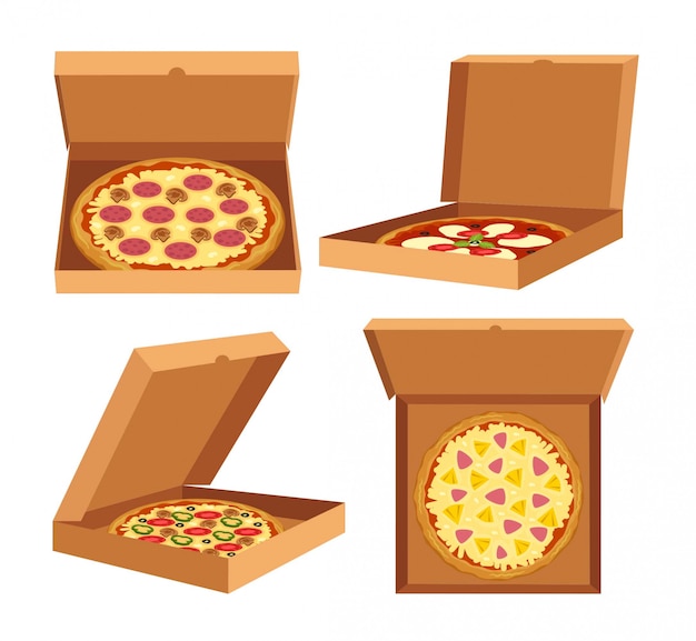 Boîtes sur différentes positions avec pizza