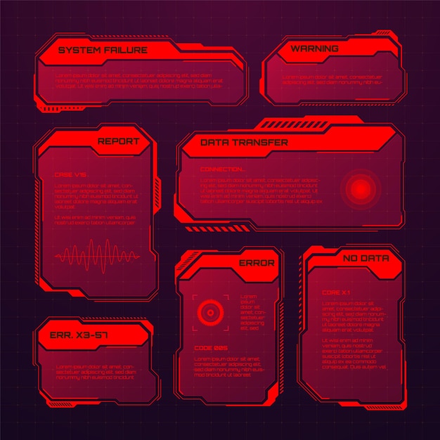 Les boîtes de texte de l'interface utilisateur scifi appelent les cadres de messages d'avertissement.