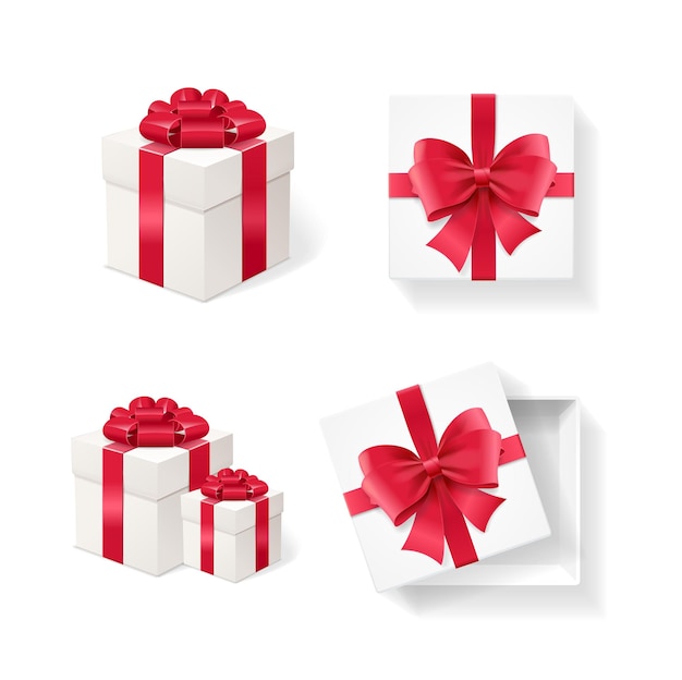 Boîtes vides 3d détaillées réalistes sur une illustration vectorielle de fond transparent de la boîte cube pour la fête ou l'événement