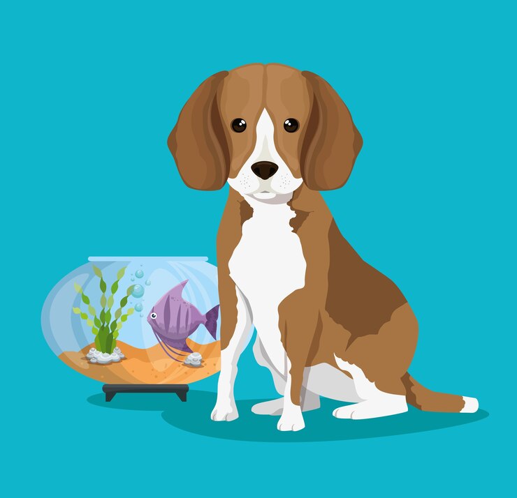Vecteur bol aquarium avec poisson et chien