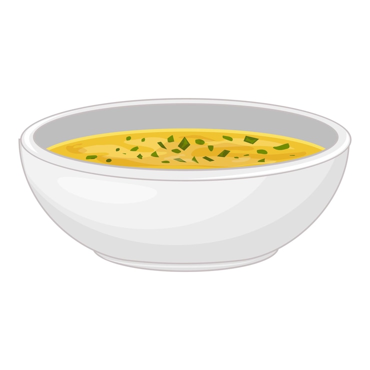Vecteur un bol chaud à la vapeur de soupe de poulet garni de persil