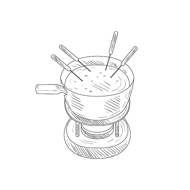 Vecteur bol avec fondue au fromage croquis réaliste dessiné à la main