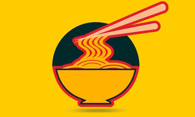 Vecteur bol orange brillant avec illustration de logo de nouilles, bol de nouilles de cuisine asiatique au design plat stylenoodle