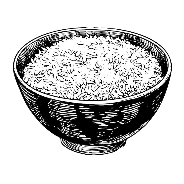 Vecteur bol de riz illustration vectorielle de style gravure dessinée à la main