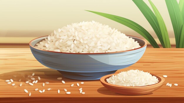 Vecteur un bol de riz avec une plante en arrière-plan