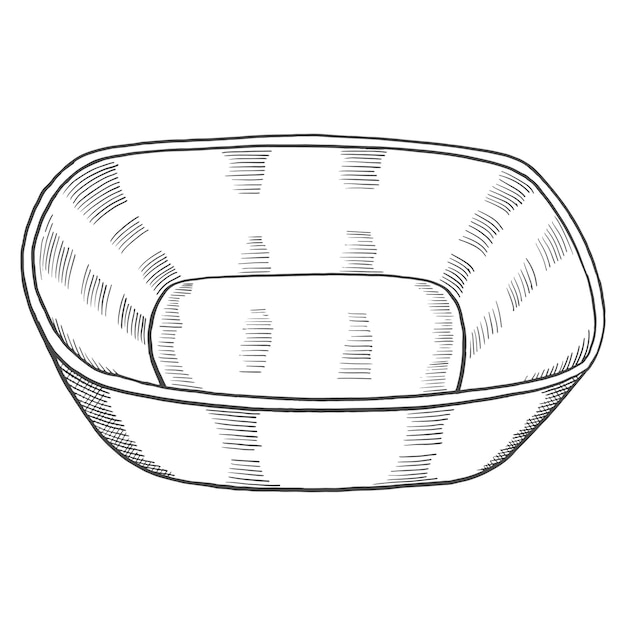 Bol rond Ustensiles de cuisine doodle isolé croquis dessiné à la main avec style de contour