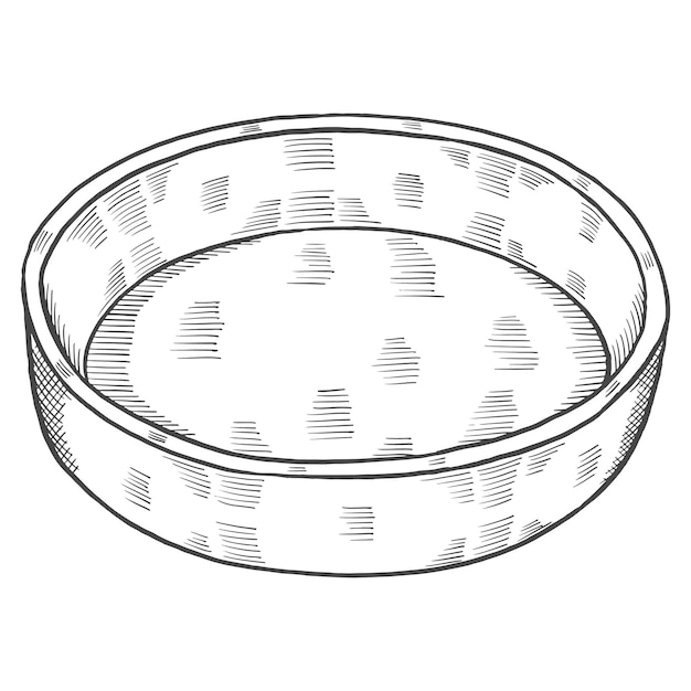 Bol rond Ustensiles de cuisine doodle isolé croquis dessiné à la main avec style de contour