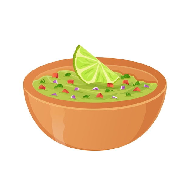 Vecteur bol avec sauce mexicaine traditionnelle guacamole. illustration de dessin animé réaliste de cuisine latino-américaine