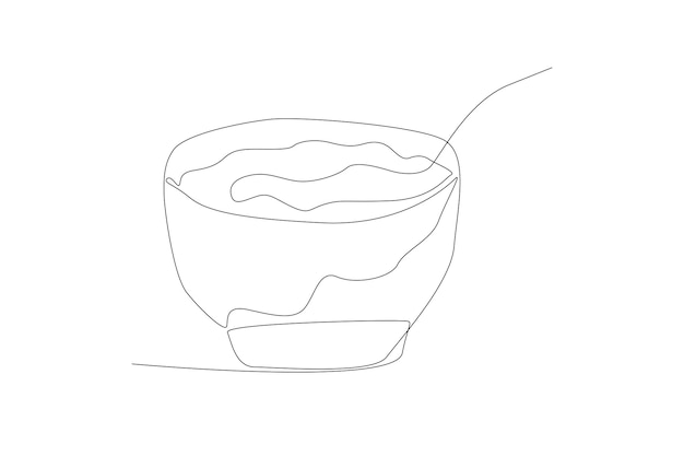 Un Bol De Soupe Avec Dessin Au Trait Cuillère