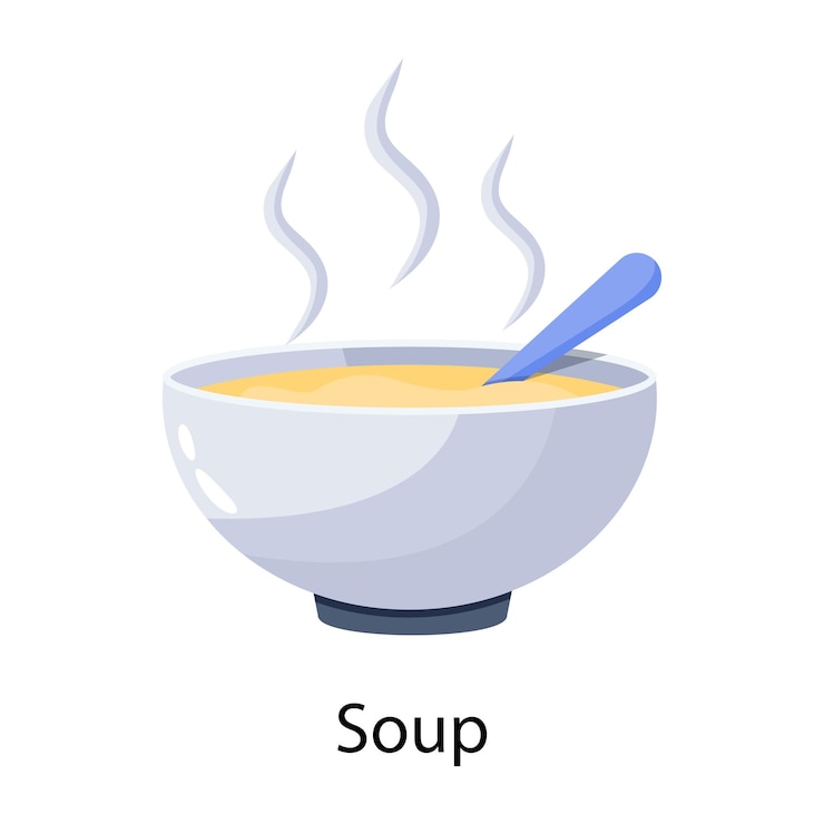 Vecteur un bol de soupe avec le mot soupe dessus