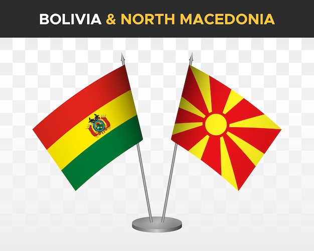 Bolivie Vs Macédoine Du Nord Drapeaux De Bureau Maquette Isolé 3d Illustration Vectorielle Drapeaux De Table