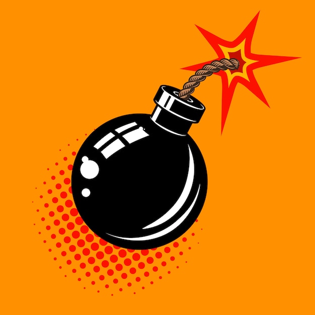 Vecteur bombe de dessin animé avec illustration de feu. élément dans.