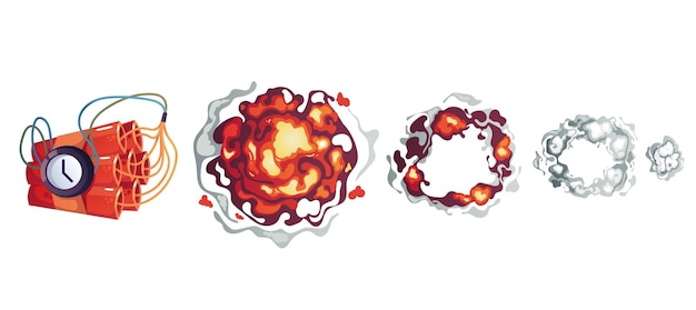 Bombe Dynamite Cadre Boom Explosion étapes Isolées Ensemble Illustration D'élément De Conception Graphique
