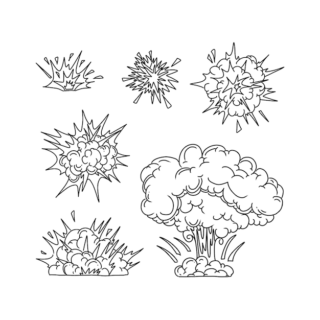 Bombe Explosion Dessinée à La Main Doodle Illustrations Vectorielles