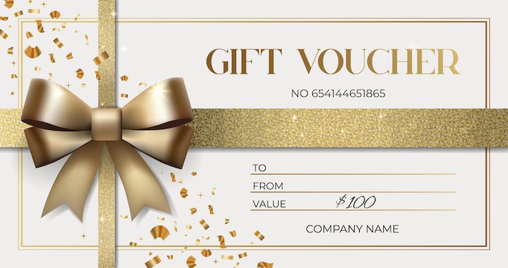 Vecteur bon cadeau élégant avec un nœud doré modèle élégant pour un coupon de carte cadeau bon cadeau de luxe