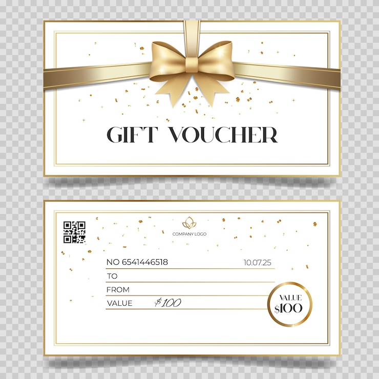 Vecteur bon cadeau avec un nœud doré modèle élégant pour un coupon de carte cadeau bon cadeau élégant flyer promotionnel