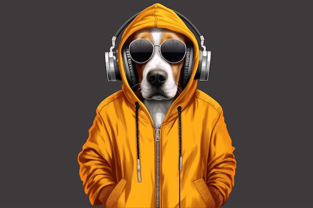 Bon vieux beagle dans un casque de lunettes de soleil veste et un microphone Illustration vectorielle