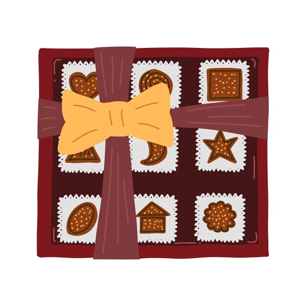 Bonbons Au Chocolat Dans Une Boîte Festive Illustration Vectorielle Dessinée à La Main Avec Style