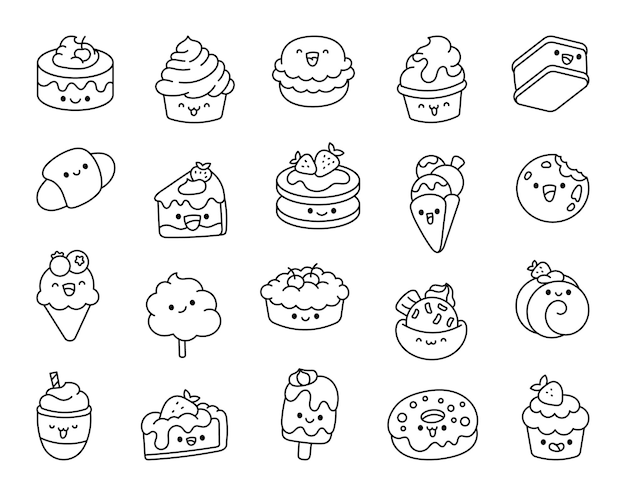 Des bonbons et des desserts de dessin animé Kawaii