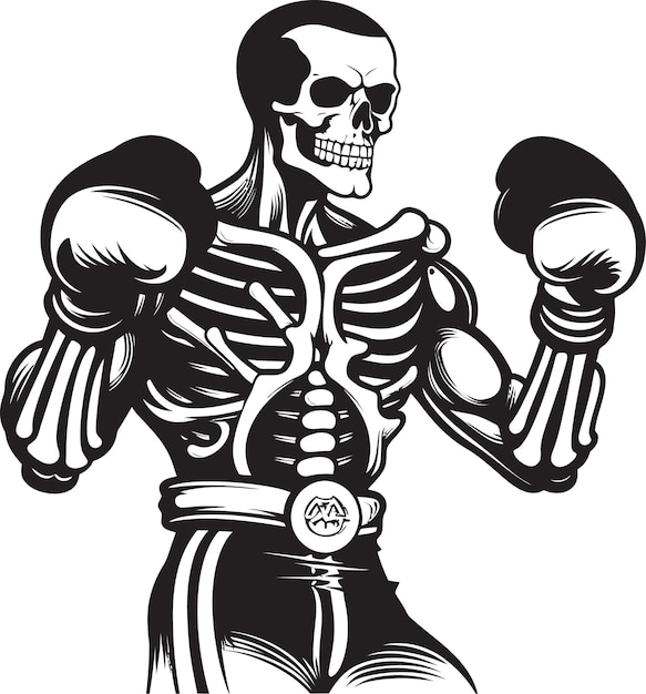 Vecteur bones de la bravoure dans la boxe squelettique cimetière de la gloire ascension du champion de boxe skelettique