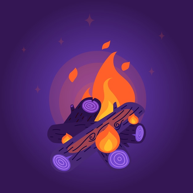 Bonfire de nuit de style plat