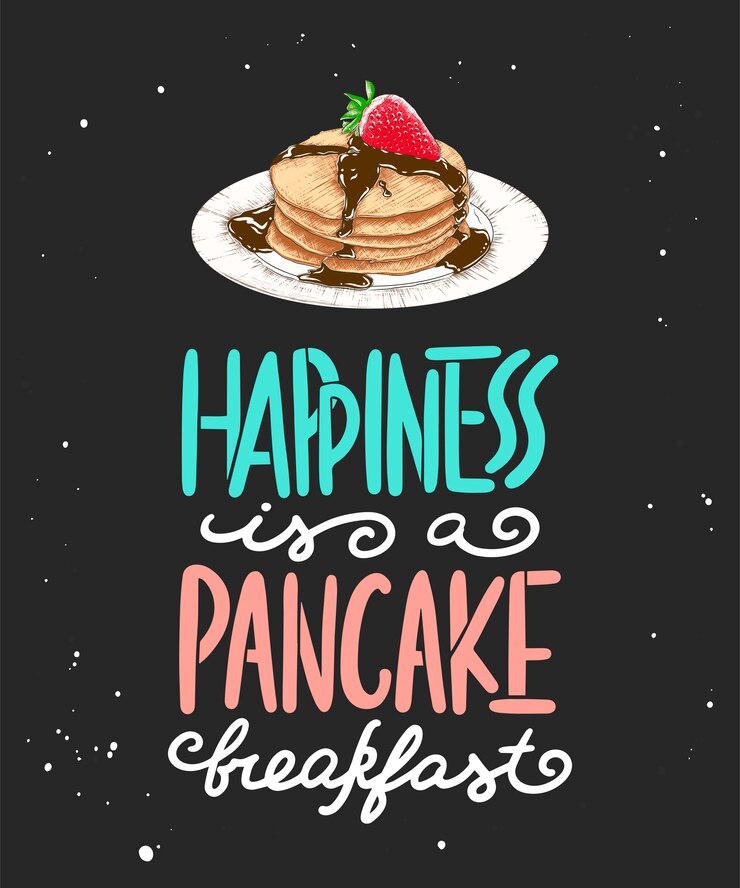 Vecteur le bonheur est un petit déjeuner aux crêpes, un croquis