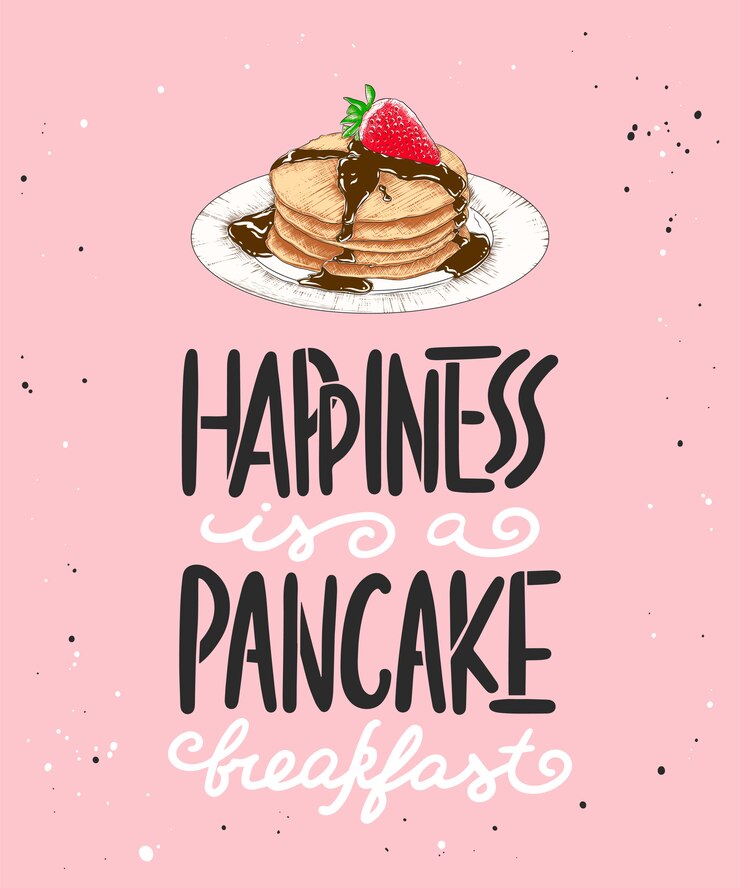 Vecteur le bonheur est un petit déjeuner de crêpes, lettrage avec pancake