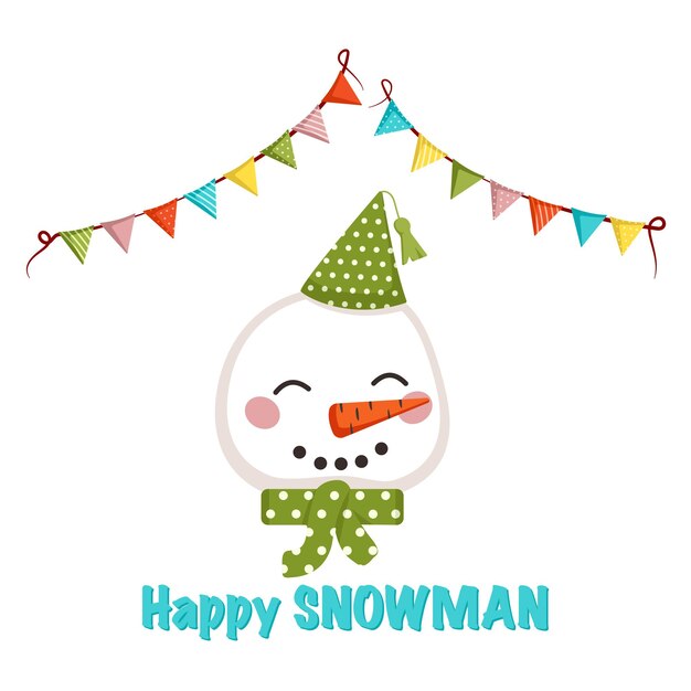 Bonhomme De Neige Blanc Mignon Dans Le Style Des Enfants Avec Des Décorations Festives Pour Les Vacances