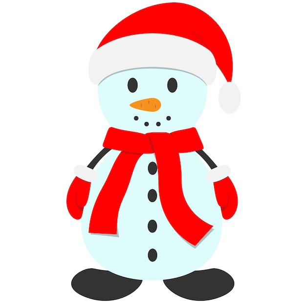 Un Bonhomme De Neige Avec Des Bras Et Des Jambes Dans Un Chapeau Rouge, Des Gants Et Une écharpe. Bonhomme De Neige En Vecteur