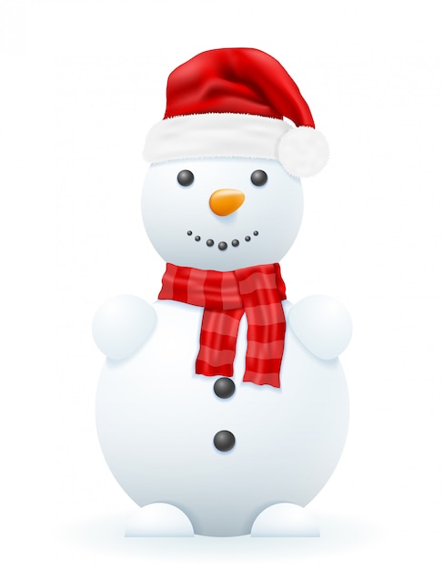 Vecteur bonhomme de neige dans une illustration vectorielle de chapeau de père noël rouge