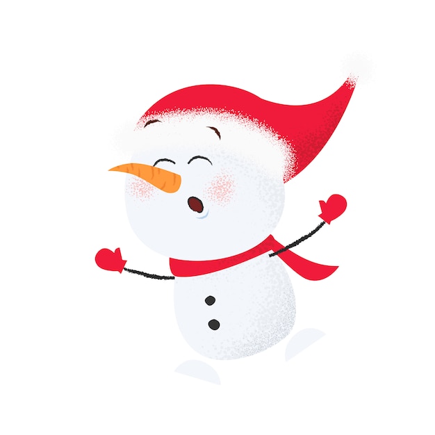 Bonhomme De Neige Dessin Animé Mignon En Bonnet De Noel S'amuser