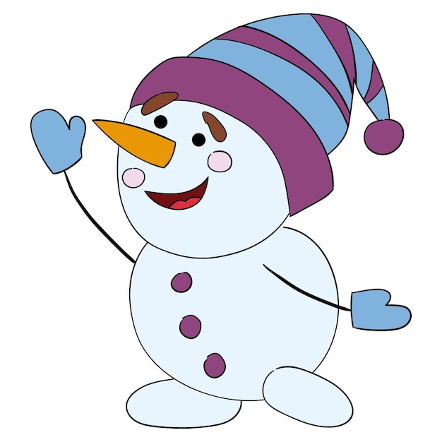 Bonhomme De Neige Dessin Animé Mignon Dans Un Chapeau Illustration Vectorielle Sur Fond Blanc