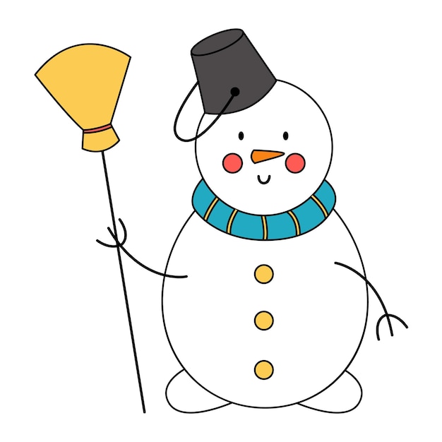 Bonhomme De Neige Dessin Animé Mignon Isolé Sur Fond Blanc.